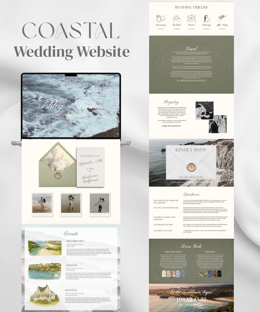 Coastal Wedding Website Template, Modern Beach Canva Design (digital