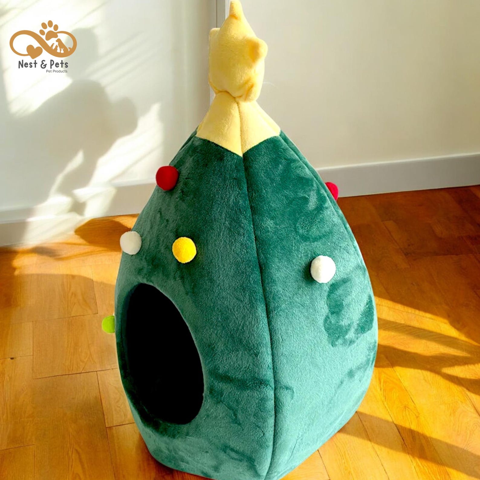 Cat Donut Tunnel Bed Under Christmas Tree Cat Skirt,Christma