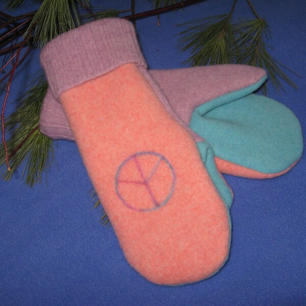 Peace Pink Recycled Wool Mittens
