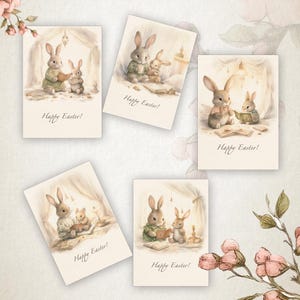 Druckbare Aquarell Osterkarten | Vintage Hasen, Blumen, Kinder, Tiere | 31er Set (A4 & A5) für Junk Journal, Cardbasteln