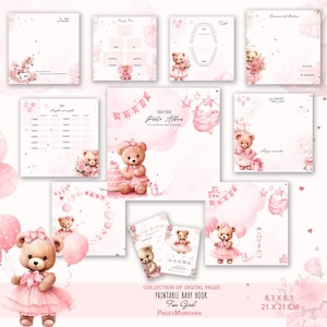 Pages numériques d'album de bébé | Livre de souvenirs pour bébé | Cartes d'étape | Journal de bébé imprimable