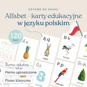 Bundel van 120 educatieve kaarten - alfabet in het Pools, afdrukbare flashcards, leer het Poolse alfabet in de klas, flashcards voor kinderen, thuisonderwijs PDF