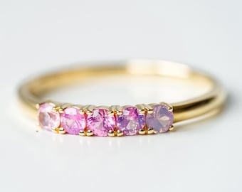 14K Solid Gelb Gold Natürliche Rosa Saphire Band, Pastellfarbe
