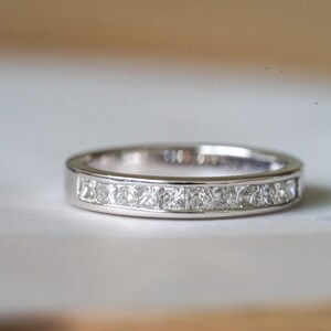 Platinum Channel Set Princess Cut Natural Diamond Band