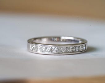Platinum Channel Set Princess Cut Natural Diamond Band
