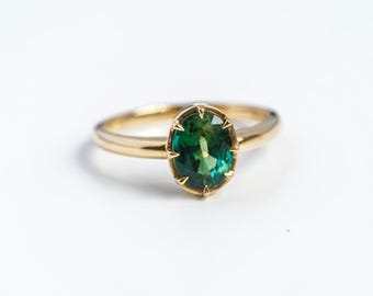 14K Solid Gold Natural Green Sapphire ring with certificate