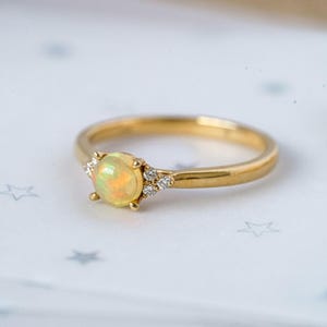 14K Yellow Gold Opal Diamond Engagement ring, October birthstone ring