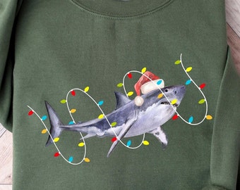 Christmas Shark Sweatshirt, Shark Fan Shirt Gift, Christmas Lights and Shark Shirt, Shark Lover Christmas Shirt, Christmas Fish Shirt