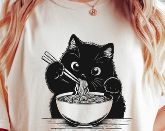 Noodle Cat Sweatshirt, Ramen Cat Shirt, Cat Sweater, Cat Mom Shirt, Cat Lover Shirt, Animal Lover Shirt, Cat Lovers Tee, Gift for Mom