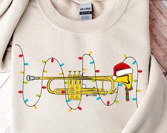 Trumpet Christmas Lights Shirt, Christmas Trumpet Shirt, Musician Christmas Sweatshirt, Trumpet Lover Shirt, Xmas Music Shirt