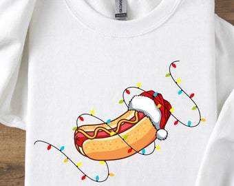Christmas Hot Dog Sweatshirt, Christmas Lights Shirt, Tangled Hot Dog Shirt, Hot Dog Lover Christmas Shirt Gift, Funny Hot Dog Shirt