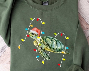 Christmas Sea Turtle Shirt, Caretta Caretta Christmas Shirt, Christmas Lights Turtle Shirt, Cute Turtle Shirt, Turtle Lover Shirt
