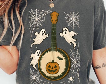 Comfort Colors® Banjo Halloween Shirt, Banjo Shirt, Halloween Musician Shirt, Halloween Banjo Player Gift, Musician Sweatshirt, Ghosts Shirt