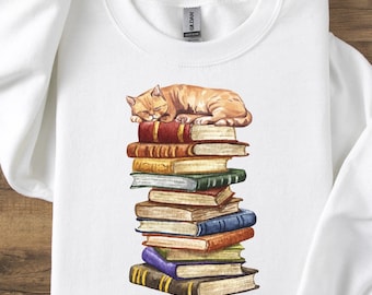 Cat Book Sweatshirt, Books and Cats Hoodie, Reading Shirt, Cat Lover Shirt, Gift for Cat Lover, Gift for Book Lovers, Bookish Shirt, Book