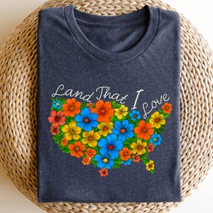 Shirt Land That I Love, bloemenshirt VS kaart, shirt Amerika kaart bloemen, shirt 4 juli, shirt Independence Day, shirt God Bless America, God Bless America