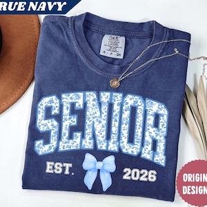 Comfort Colors® Blue Bow 2026 Floral Senior Coquette Shirt, Class of 2026 Shirt, Back to School Shirt, 2026 Gift, Class of 2026 Senior Tee
