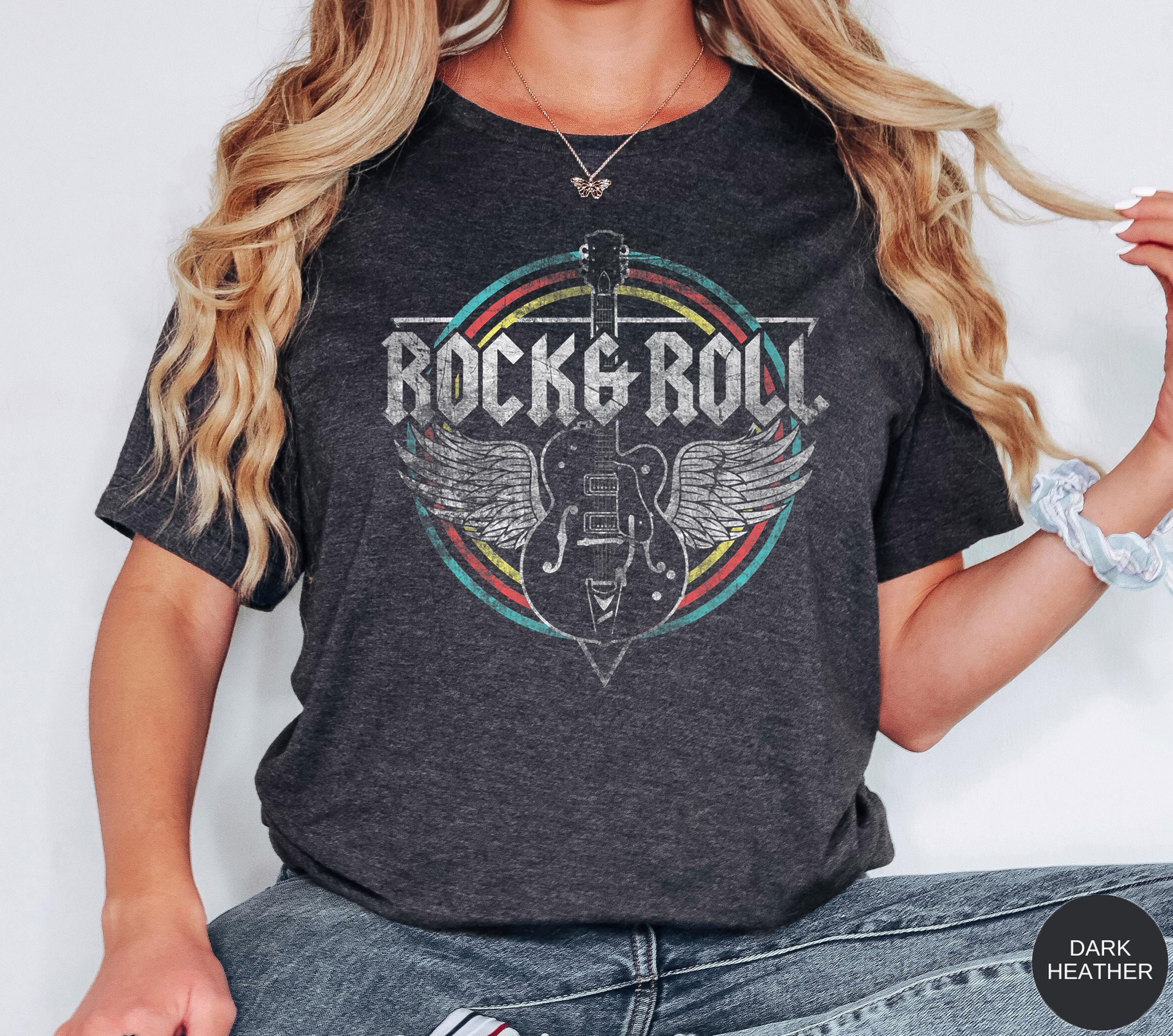 Rock And Roll Shirt, Music Band Shirt, Rock Band Shirt, Guitar Shirt, Boho Wings Shirt, Colorful Rock Band Shirt, Lets Rock Tee, Rock Lover