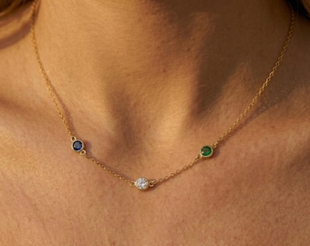 Custom Family Birthstone Necklace, Sterling Silver Multiple Birthstone Necklace, Mother's Day Gift