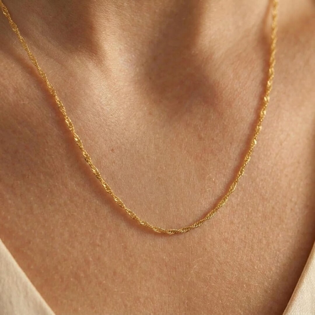 Singapore Chain,dainty Twist Chain Necklace, 14K Gold Thin Rope Chain ...