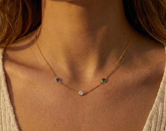 Custom Family Birthstone Necklace, Sterling Silver Multiple Birthstone Necklace, Mother's Day Gift