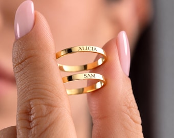 14k Gold Dainty Name Ring,Tiny Custom Wedding Bands,Personalised Engraved  Band Ring,Couples Promise Rings,Mother's Day Gifts,Christmas Gift