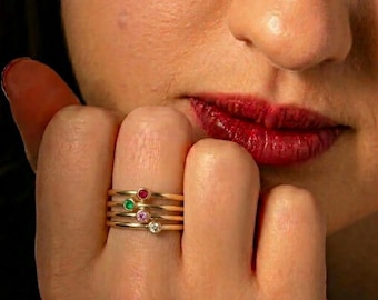 Dainty Bezel Set Round Diamond Solitaire Ring,Custom Birthstone Solitaire Gemstone Promise Ring, Stackable Birthstone Jewellery,Gift For Her