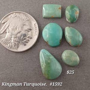 Genuine Kingman Turquoise 6pc Set. Handmade. Backed and stabilized.  #1592