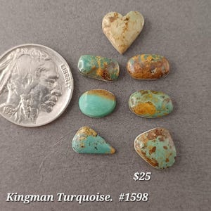 Genuine Kingman Turquoise 7pc Set. Handmade. Backed and stabilized.  #1598
