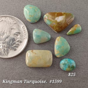 Genuine Kingman Turquoise 7pc Set. Handmade. Backed and stabilized.  #1599