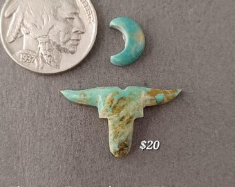 Genuine Kingman Turquoise Steer With Moon Cabochons. Handmade.  backed and stabilized. #1555