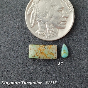 Coppia di cabochon di turchese Kingman originali. Fatti a mano. Con supporto, stabilizzati #1115
