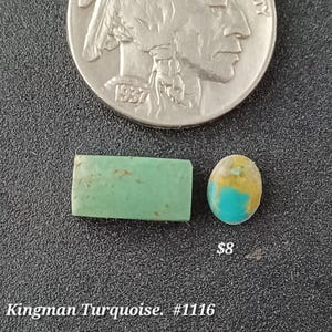 Coppia di cabochon di turchese Kingman originali. Fatti a mano. Con supporto, stabilizzati #1116