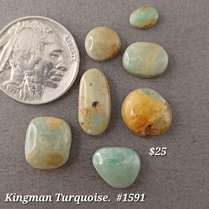 Genuine Kingman Turquoise 7pc Set. Handmade. Backed and stabilized.  #1591