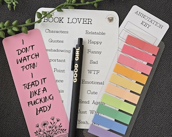 Buch Anmerkungen Kit: Aufkleber, Tabs, Stift & Lesezeichen - Geschenk für Buchliebhaber