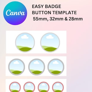 Easy badge button template, pinback button badge template, Canva template for 58mm 32mm & 28mm badges