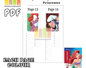 Disney Princess Colouring Book Tracker, Printable Colour Swatches (PDF)