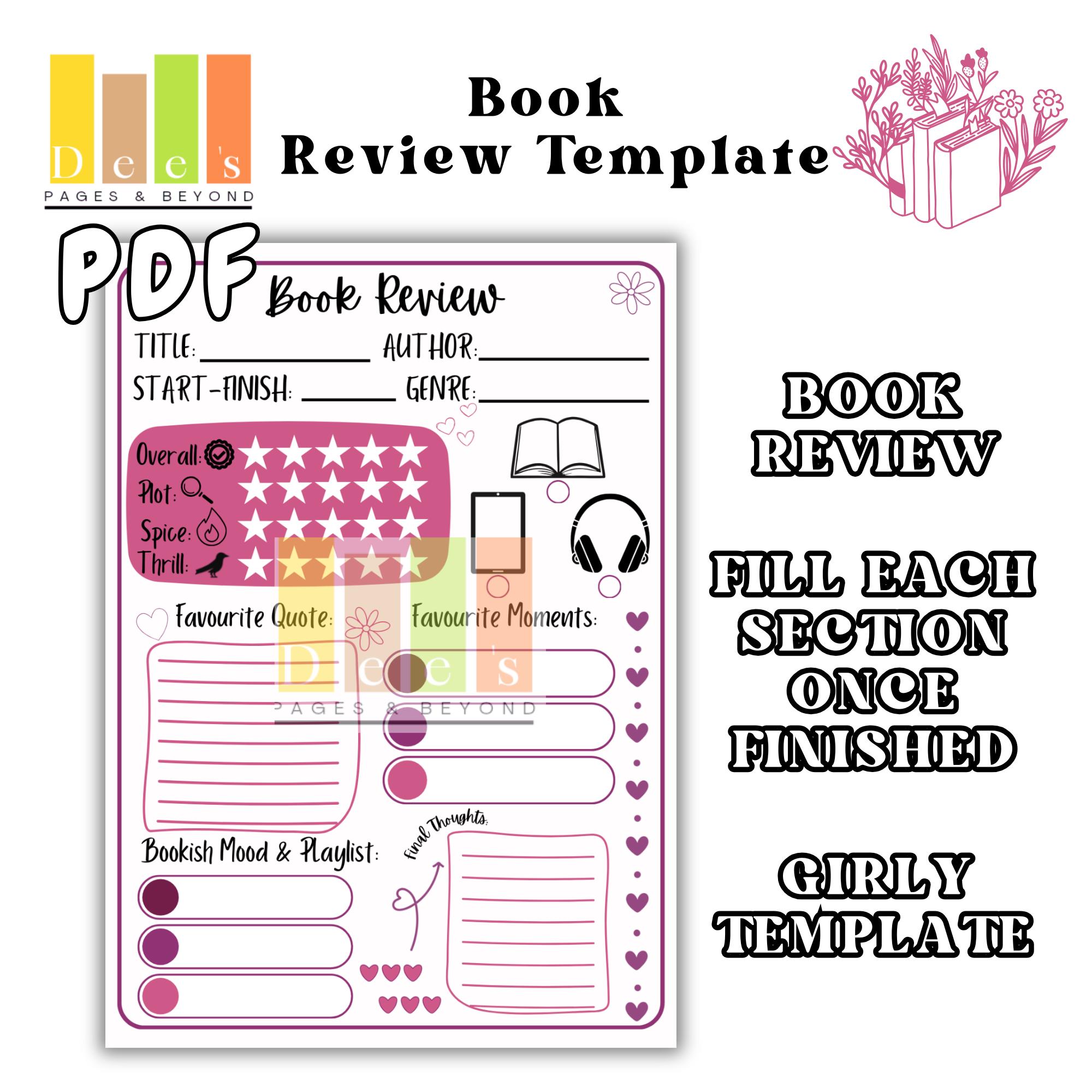 A6 Book Review Template: Printable PDF Journal for Reading Enthusiasts ...