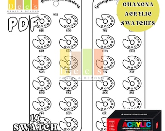 GUANGNA Acrylic Marker Swatches: 168 Colour Chart (Printable PDF)
