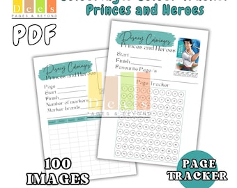 Princes and Heroes Page Tracker, 100 Images, Printable, Colour Swatches, Disney Colour By Number, Organiser