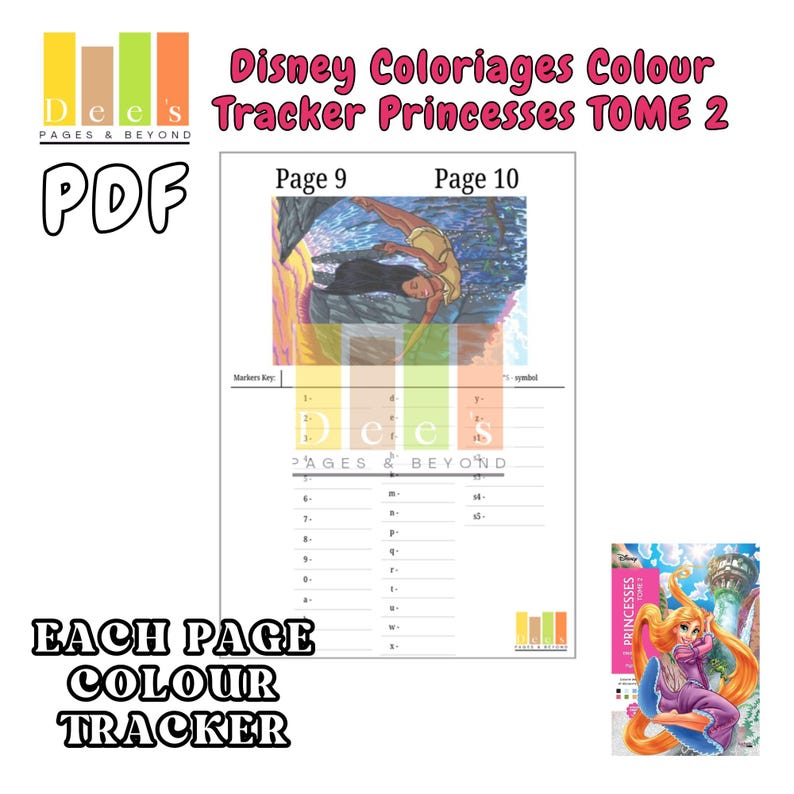 Disney colour by number printable featuring Disney Princesses Tome 2, 100-page PDF digital download for tracking colouring the Disney Coloriages Colour By Number Books.