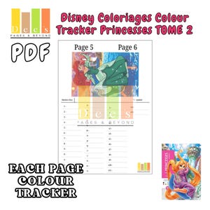 Disney colour by number printable featuring Disney Princesses Tome 2, 100-page PDF digital download for tracking colouring the Disney Coloriages Colour By Number Books.