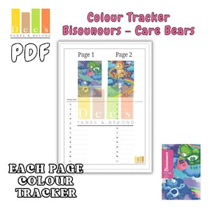 May include: A PDF document titled "Colour Tracker Bisounours - Care Bears" with two pages featuring Care Bears illustrations. The document includes the text "Dees Pages & Beyond" and "Each Page Colour Tracker."