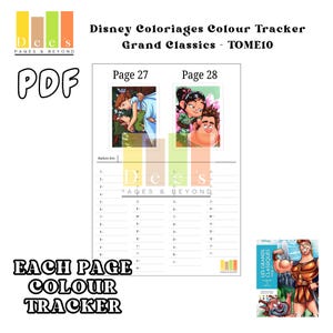 Grand Classics Tome  Colour Tracker 10- A 100-page printable PDF designed for organising acrylic markers and tracking colours for Disney Colour By Number Grand Classics Tome 10. Features a clean, simple layout, perfect for Disney colouring.