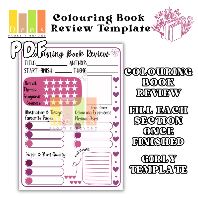 A6 Colouring Book Review Template: Printable PDF Journal - Etsy