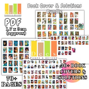 Pode incluir: Um pacote PDF digital intitulado Book Cover & Solutions Bundle da Dee's Pages & Beyond, apresentando mais de 70 páginas de ilustrações de personagens em miniatura. Cada gráfico mede aproximadamente 1,7 x 3 cm. Inclui 30+ capas e soluções.