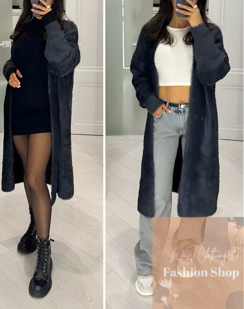 Knitted Fluffy Long Cardigan, Warm Winter/autumn Knitted Fluffy Long