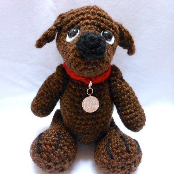 Crocheted Puppy Dog with Red Collar and Puppy Love Tag