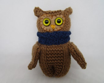 Little Knitted Owl, Knitted Owl, Hand Knitted Owl, Owl, Bird, Knitted Bird, Knitted Owl with Scarf, Owl Doll, Brown Owl, Knitted Brown Owl