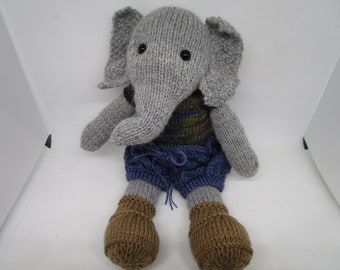 Hand Knitted Elephant, Elephant Doll, Knitted Elephant, Knitted Elephant Doll, Stuffed Elephant, Gray Elephant Doll, Pachyderm Doll