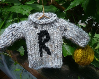Custom Knitted Sweater Ornament, Initial Letter, Holiday Decor (3"H)